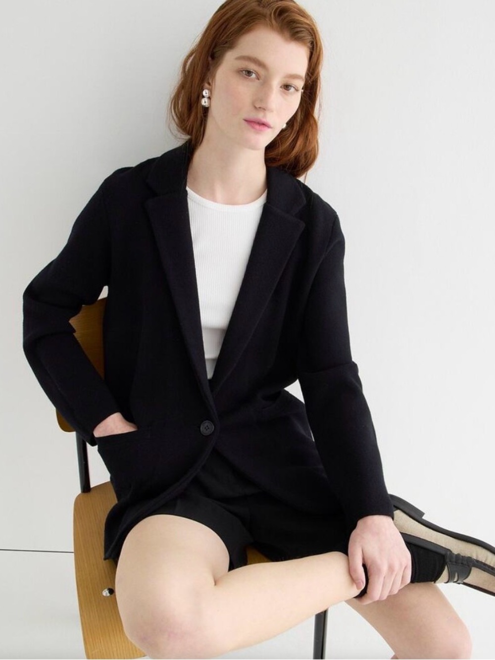 J. Crew Black Cotton Merino Wool Single-Button Cecile Sweater Knit Blazer XXL